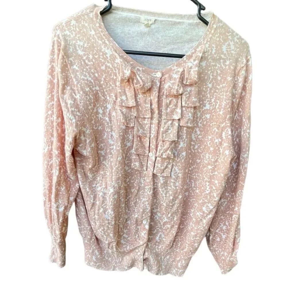 J.Crew size XL 100% cotton looped ruffle cardigan sweater.